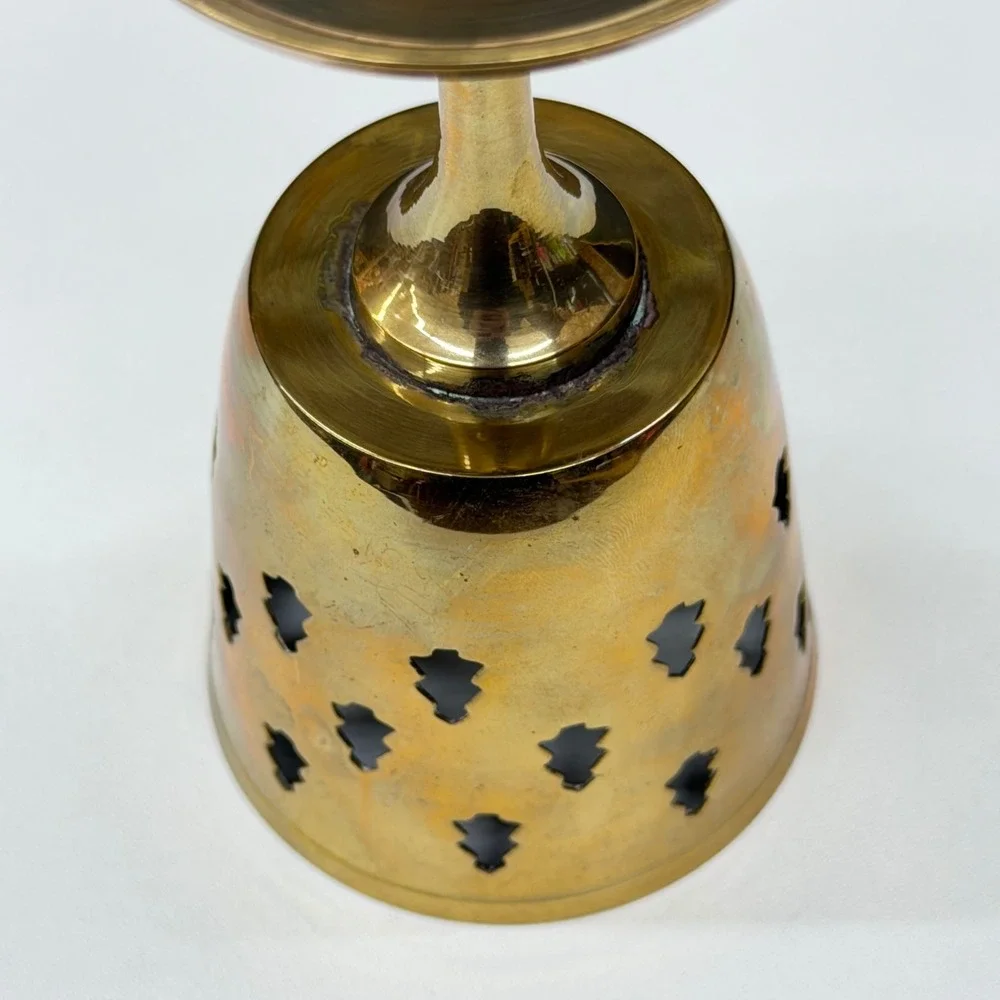 Vintage Brass‎ Christmas Tree Cutout Candle Holder Chalice Pedestal Gold Tone